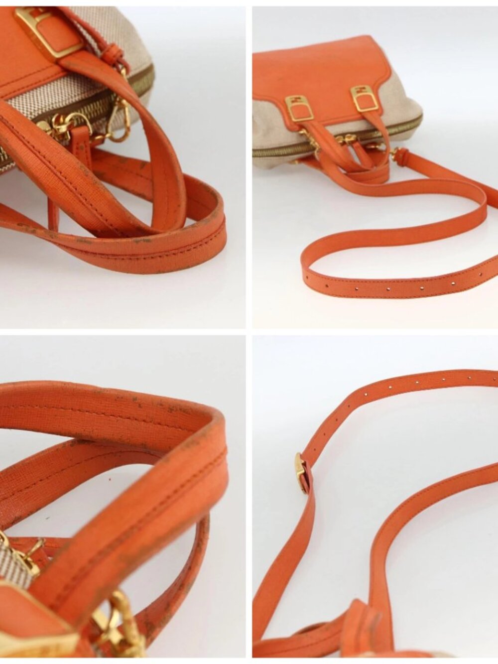 FENDI Chameleon Hand Bag Canvas Leather 2way Orange Gold Auth 172513 - Picture 16 of 16